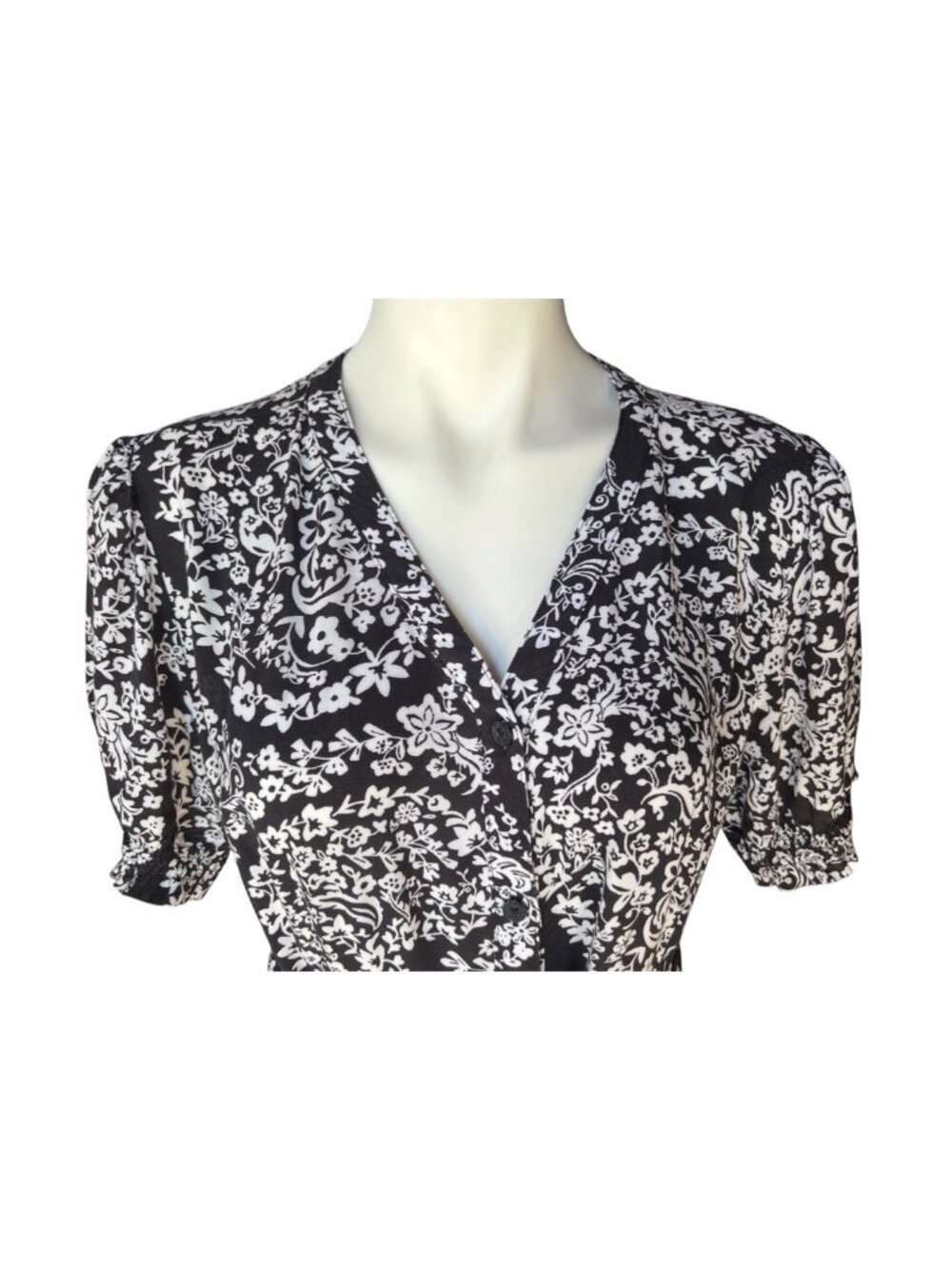 Croft & Barrow Dress Size PXL Black & White Button Down Tie Belt Floral Career - Picture 3 of 13